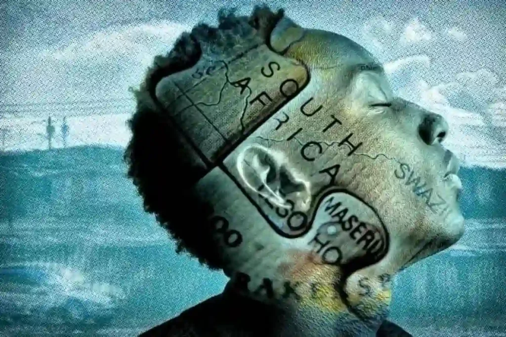 Trauma Dumping: What It Is and How to Stop 2 Side profile of a man’s head with a brain-shaped jigsaw overlay showing Africa’s map and the words 'South Africa'.